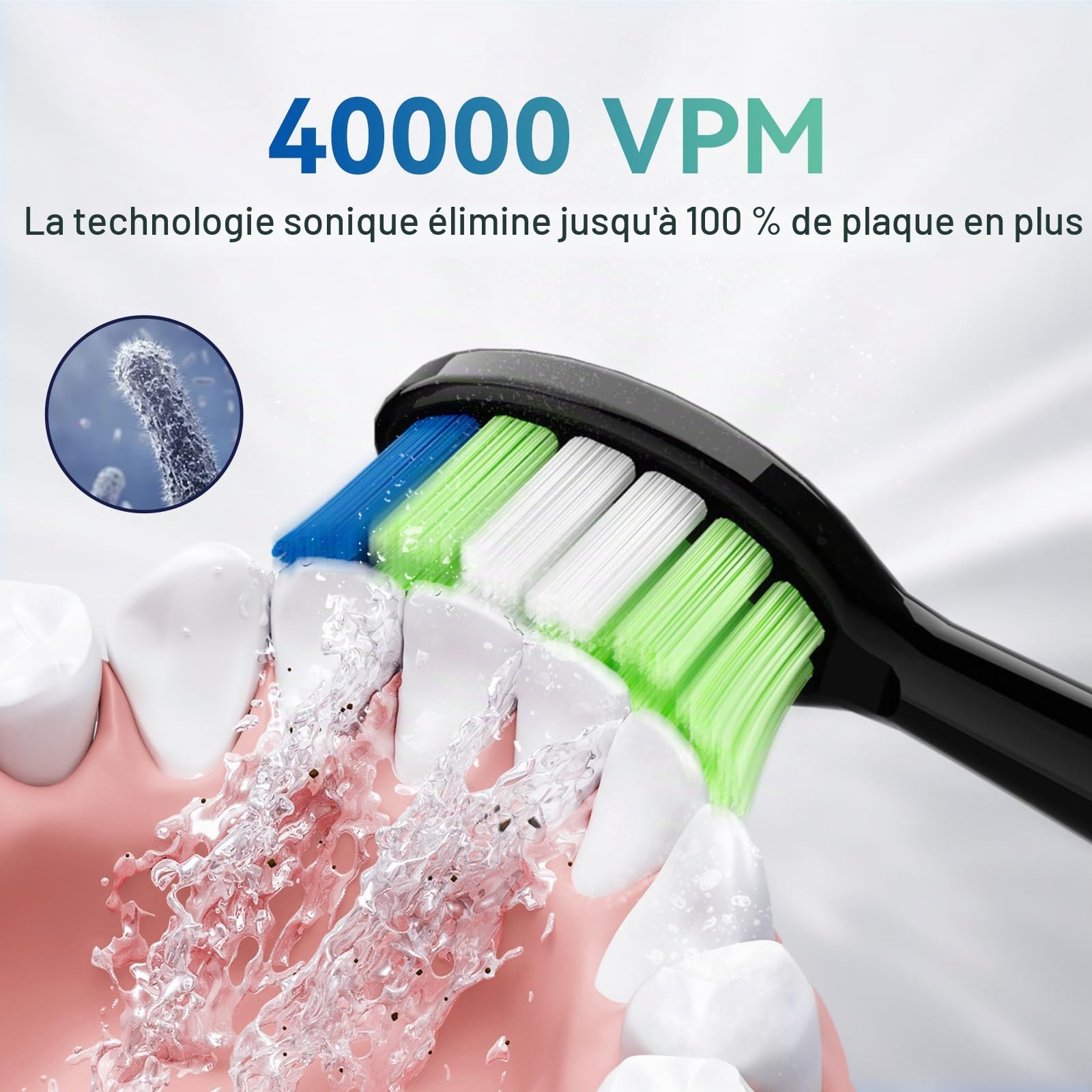 9 têtes de rechange pour brosse à dents électrique JTF, poils moyens, adaptées pour P200 (noir)