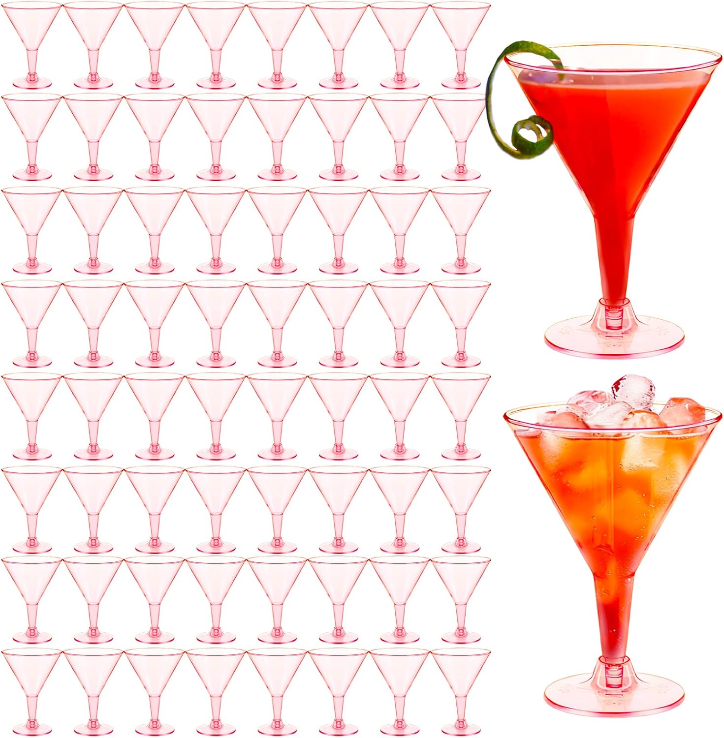 50 Pack Plastic Martini Glasses,7 oz Clear Disposable Cocktail Cups,Reusable Tall Stemmed Wine Shooter Glasses for Party Wine,Champagne,Margarita
