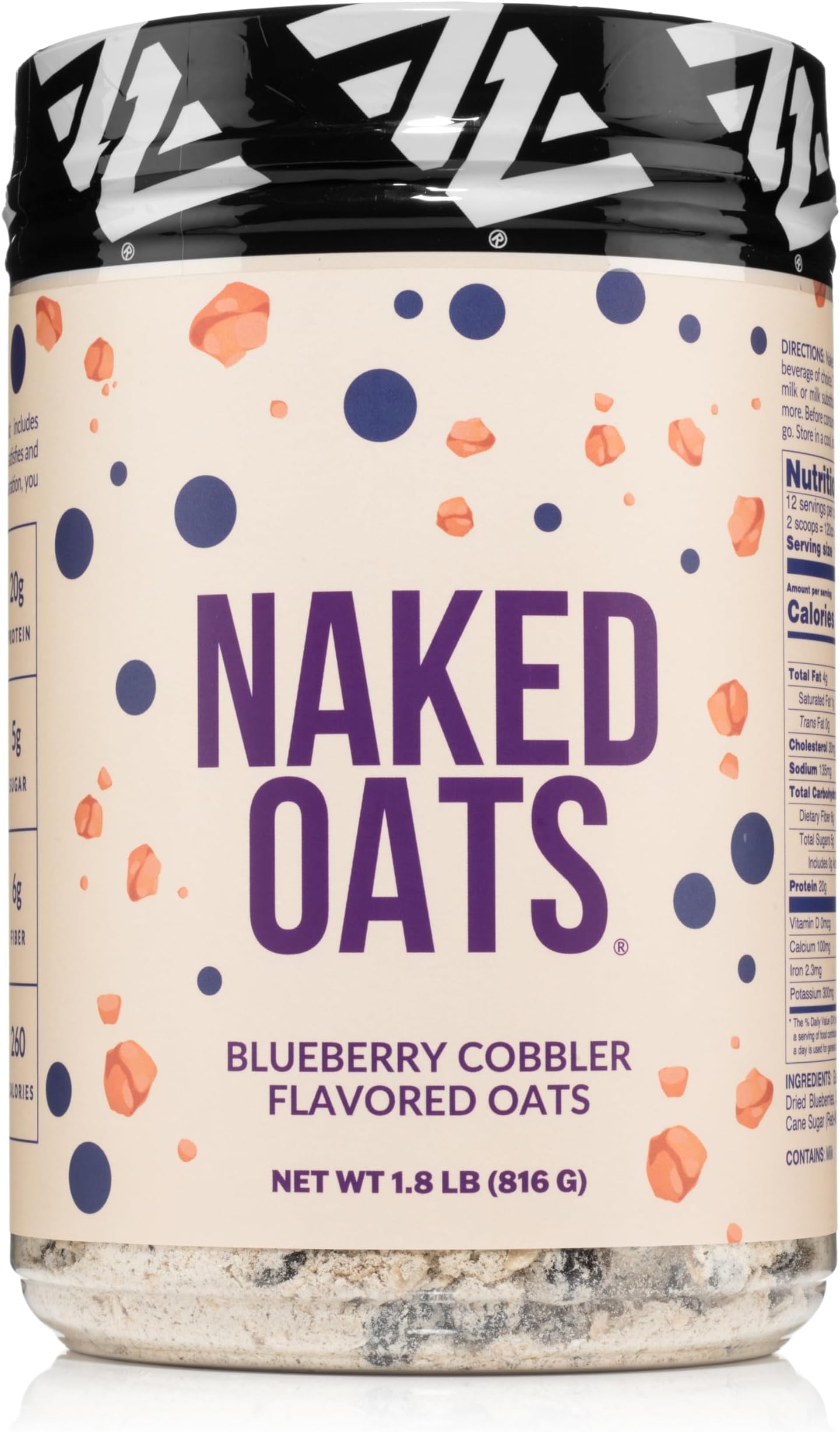 Oats - Blueberry Cobbler Overnight Oats, 20g Grass-Fed Protein, Gluten-Free Oatmeal Instant Breakfast or Shake, High Protein Oatmeal, High Fiber Breakfast Shake, Non GMO, No Soy - 12 Servings