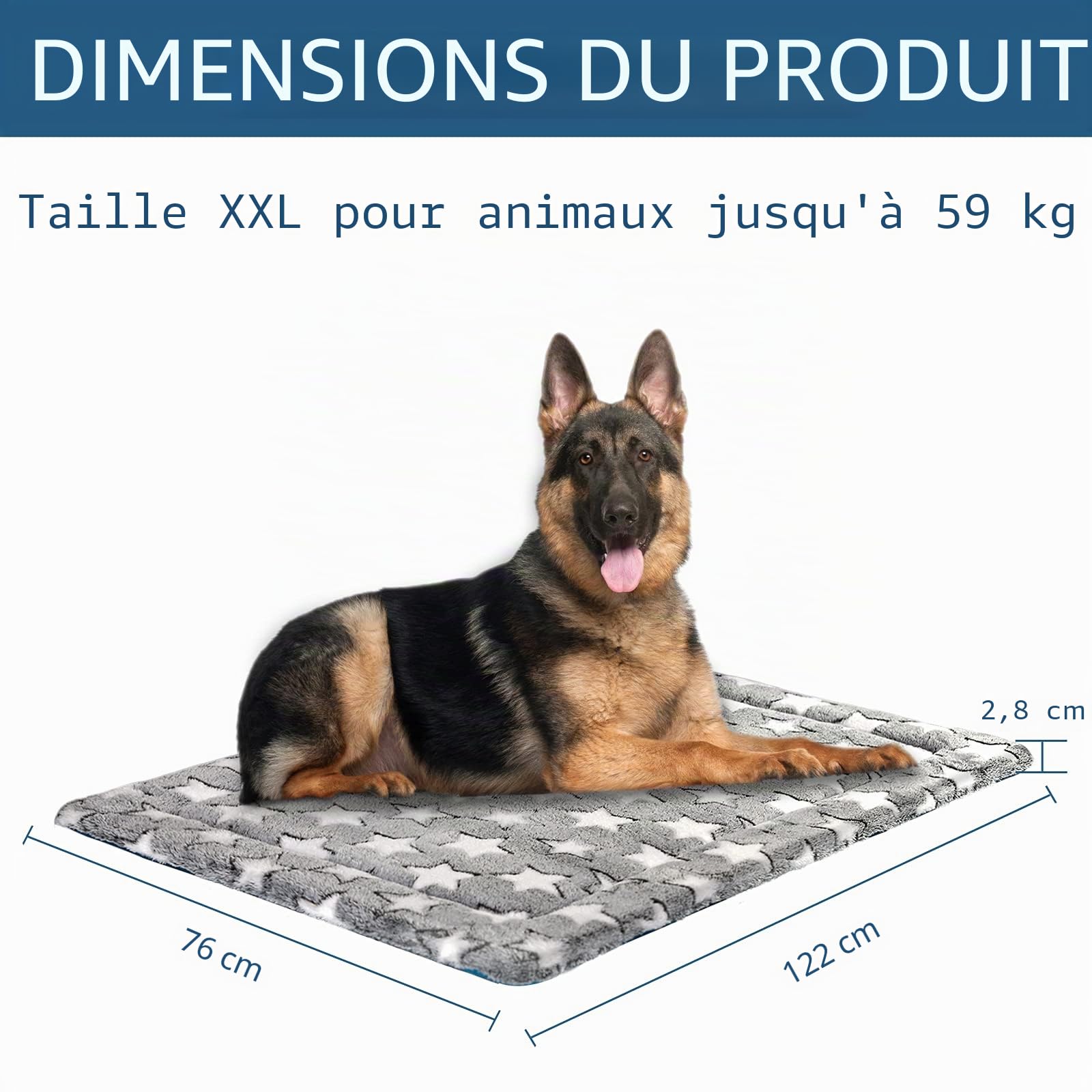KROSER Fancy Crate Tapis de lit réversible (frais et chaud), lavable en machine, pour chiens de petite à XXXL, gris, bleu marine, motif étoiles