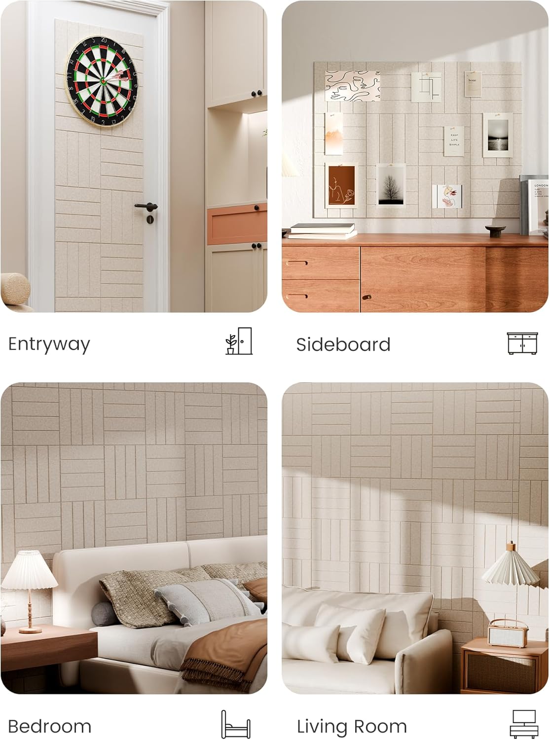 Bumusty Large Cork Board Alternative-48 x 36" Felt Bulletin Board Tiles, with 30 Pushpins, 70 Adhesive Tabs, 12-Pack Slat Wall Paneling, Cork Boards for Office Push Pin Board Felt Board-Oatmeal