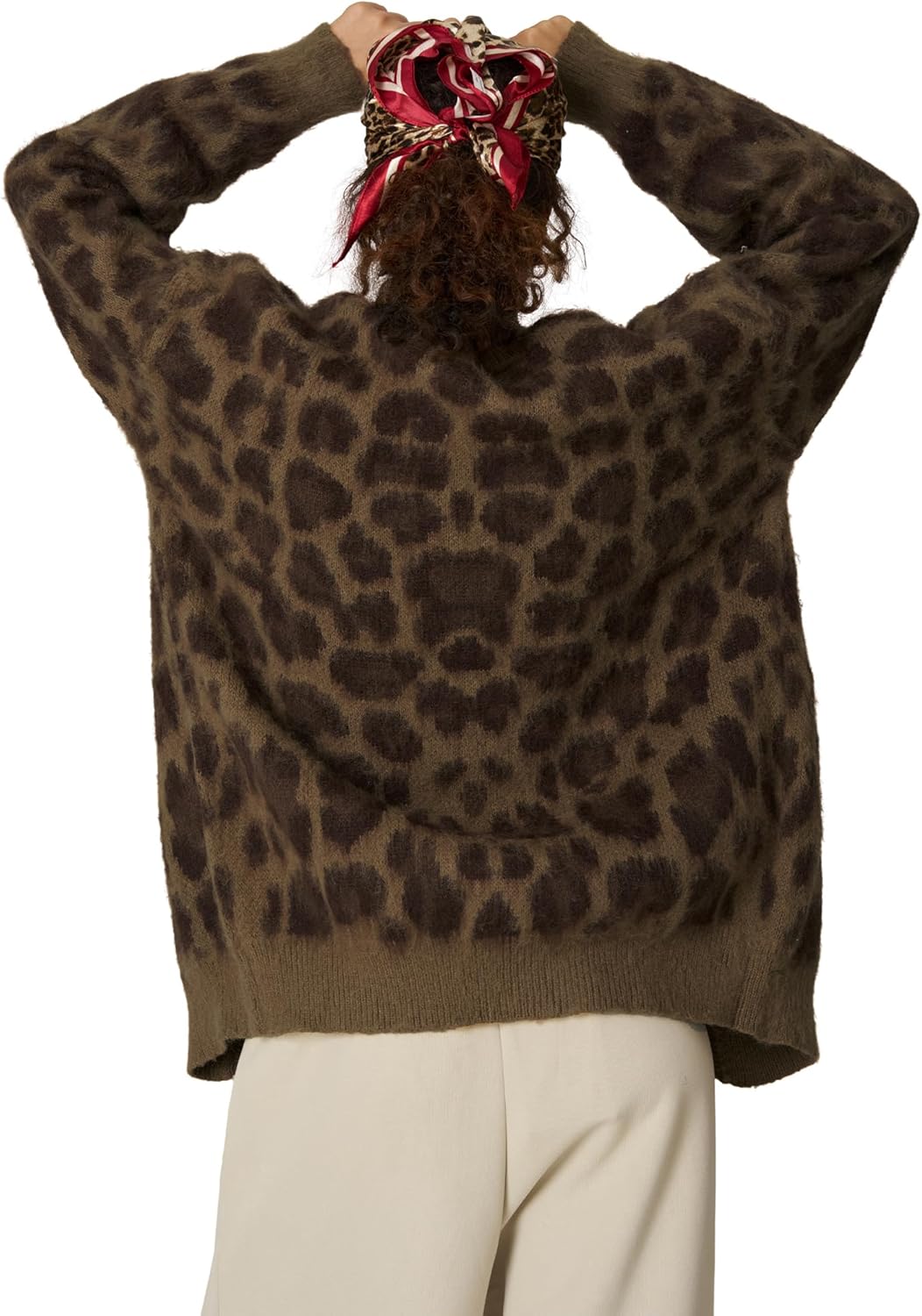 Aelfric Eden Leopard Print Cardigan Sweaters for Women Oversized Cheetah Y2k Crewneck Button Down Long Sleeve Cardigans - Image 4