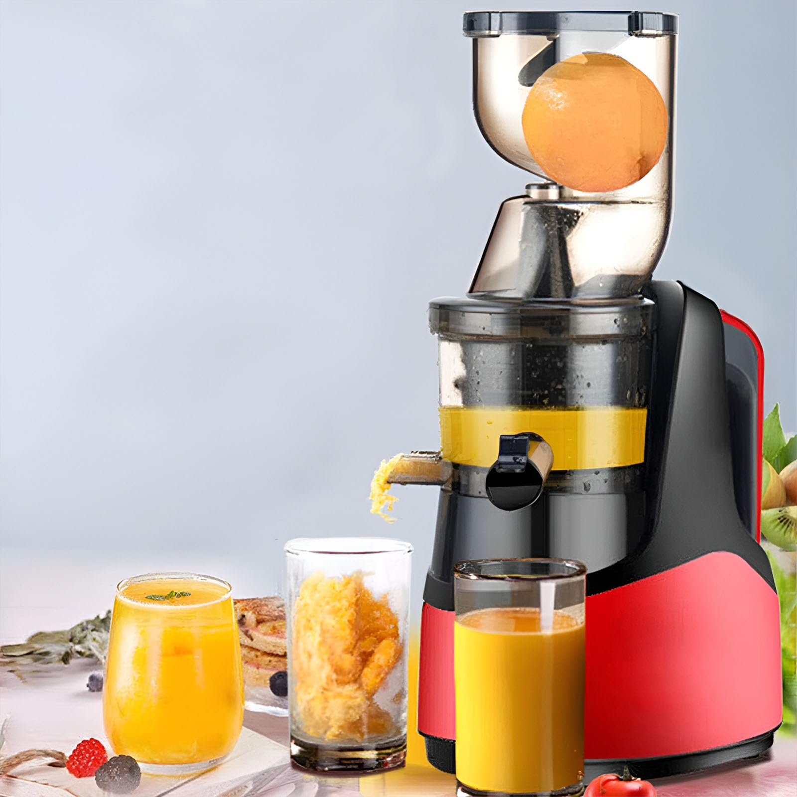 Extracteur de jus Portable, Compact et électrique, pour Fruits et légumes, idéal pour la Maison et Les fêtes. Design Facile à Nettoyer, Rouge. (Silver)