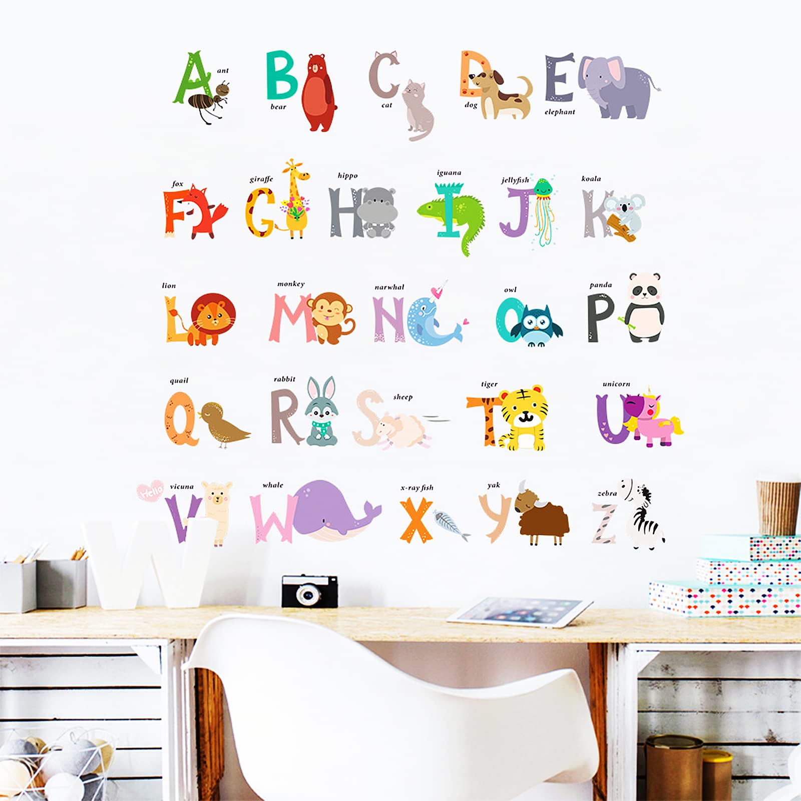 Calcomanías De Pared Del Alfabeto, Calcomanías De Pared Con Letras De Frutas, Animales, Alfabeto