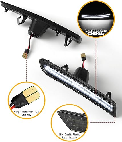 Miniatura 3 de NEIFILES Luces LED blancas con marcador lateral para Chevy Camaro 2016-2023, parachoques delantero y trasero, lámparas ahumadas, lente ahumada,