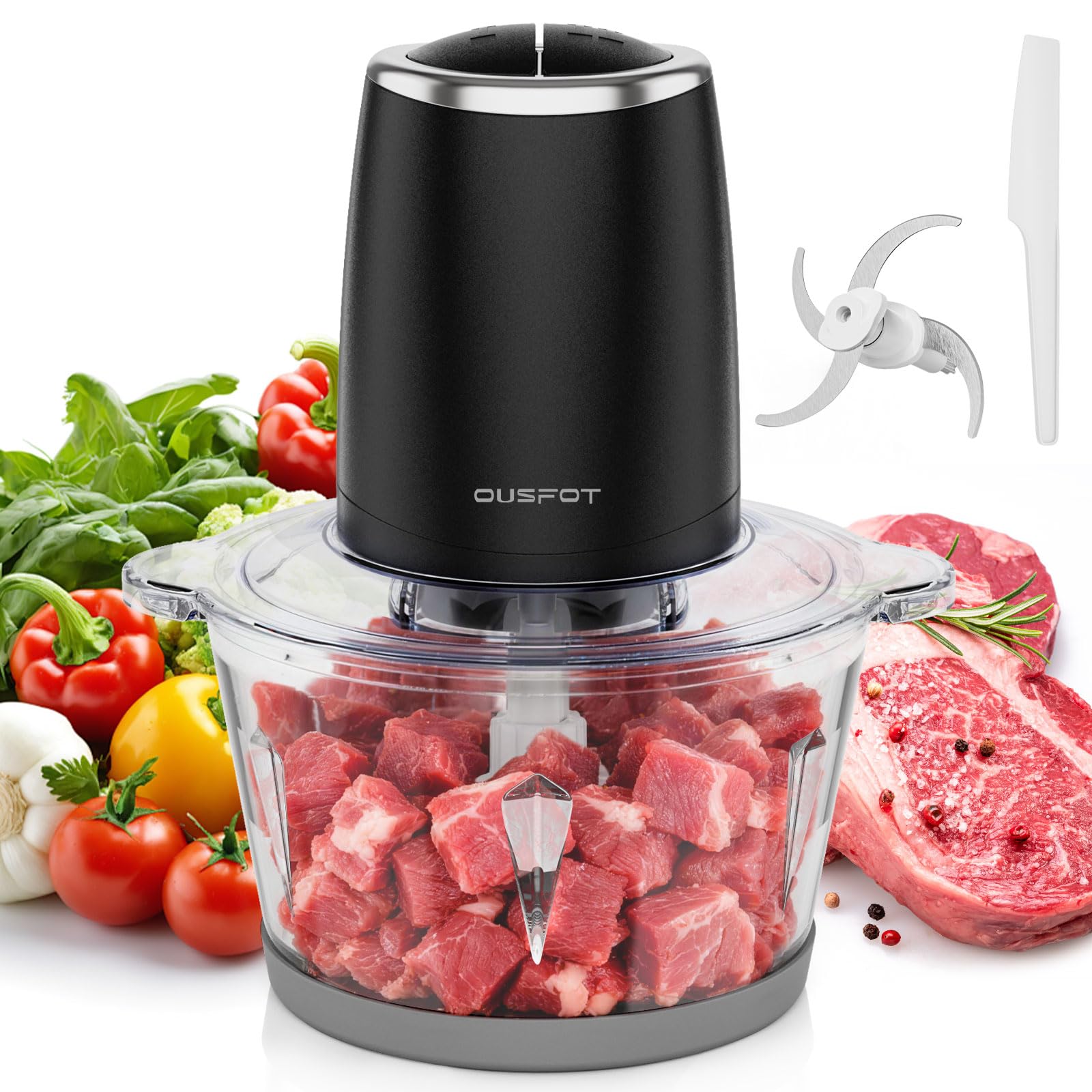 OUSFOT Tritatutto da Cucina Elettrico 1,8L Tritatutto 500W