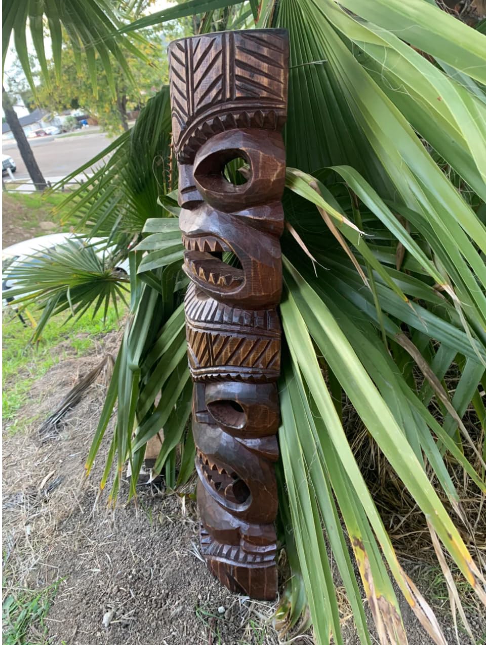 Hawaiian Tiki Mask, Hand Carved Wood, Large Outdoor Indoor Decor for Patio Wall or Pole Mount