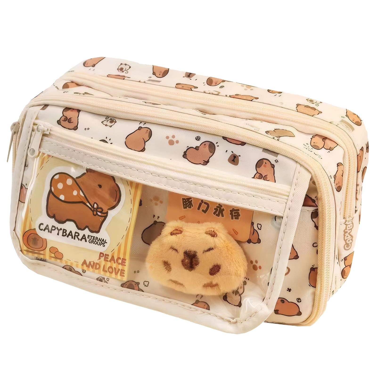 Belligern Capybara Pencil Case 9 Layers Cute Pencil Case, Capybara Stationery Set Includes Stickers, Note, Keychain, Plush Toy, Brooch