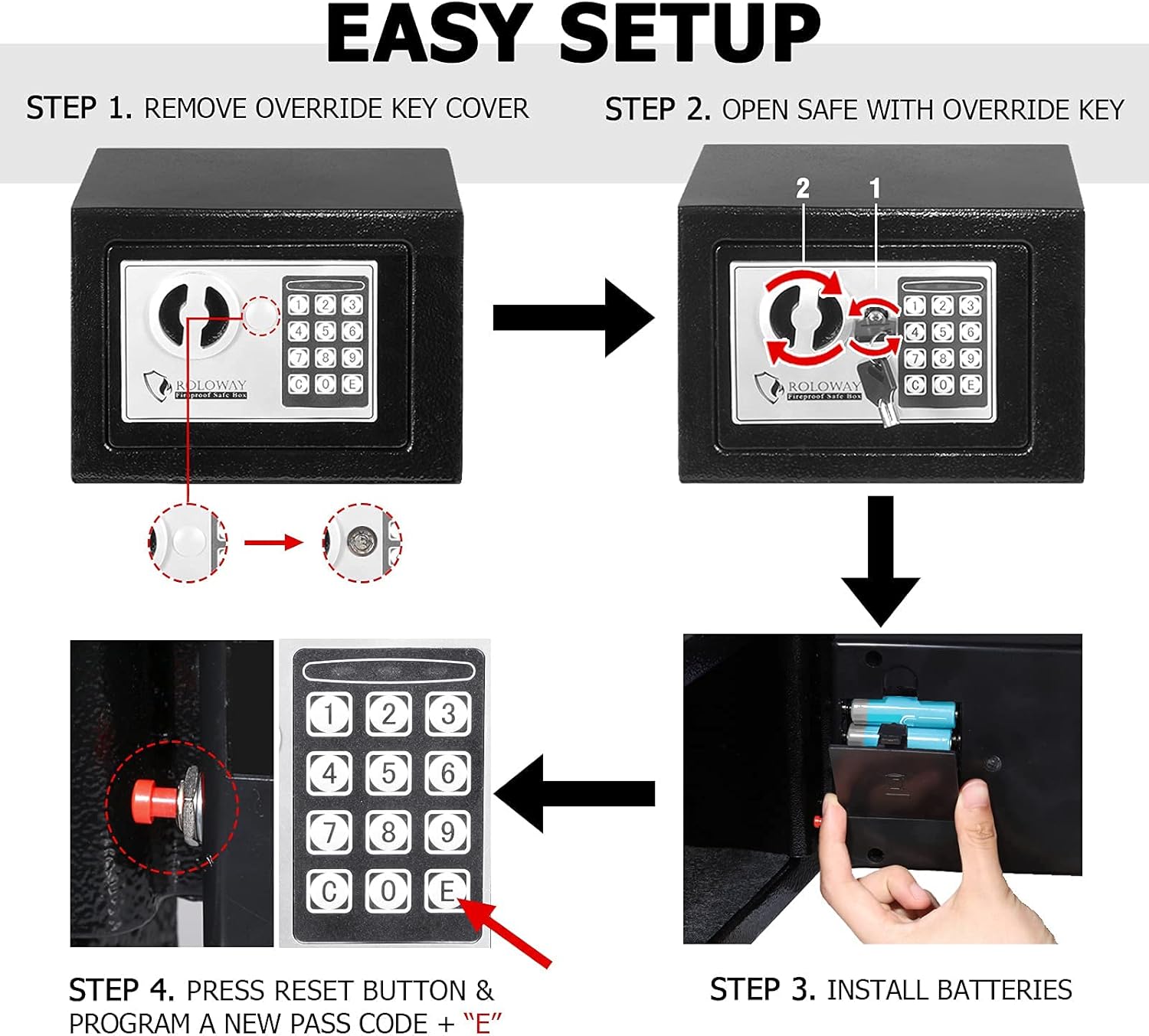 ROLOWAY Steel Small Money Safe Box for Home with Fireproof Money Bag for Cash Safe Hidden, Security Safe Box for Money Safe with Keys, Lock Box Fireproof Safe with Digital Safe Keypad (Silver) - - 