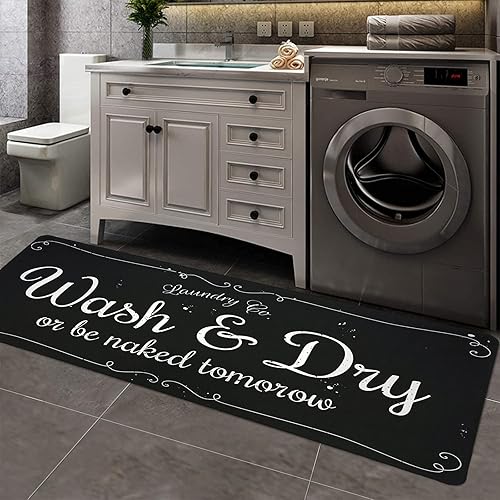 Mosytuky Alfombra de lavandería de estilo rural de 20 x 49 pulgadas, antideslizante, para decoración de lavandería, tapete lavable para baño,
