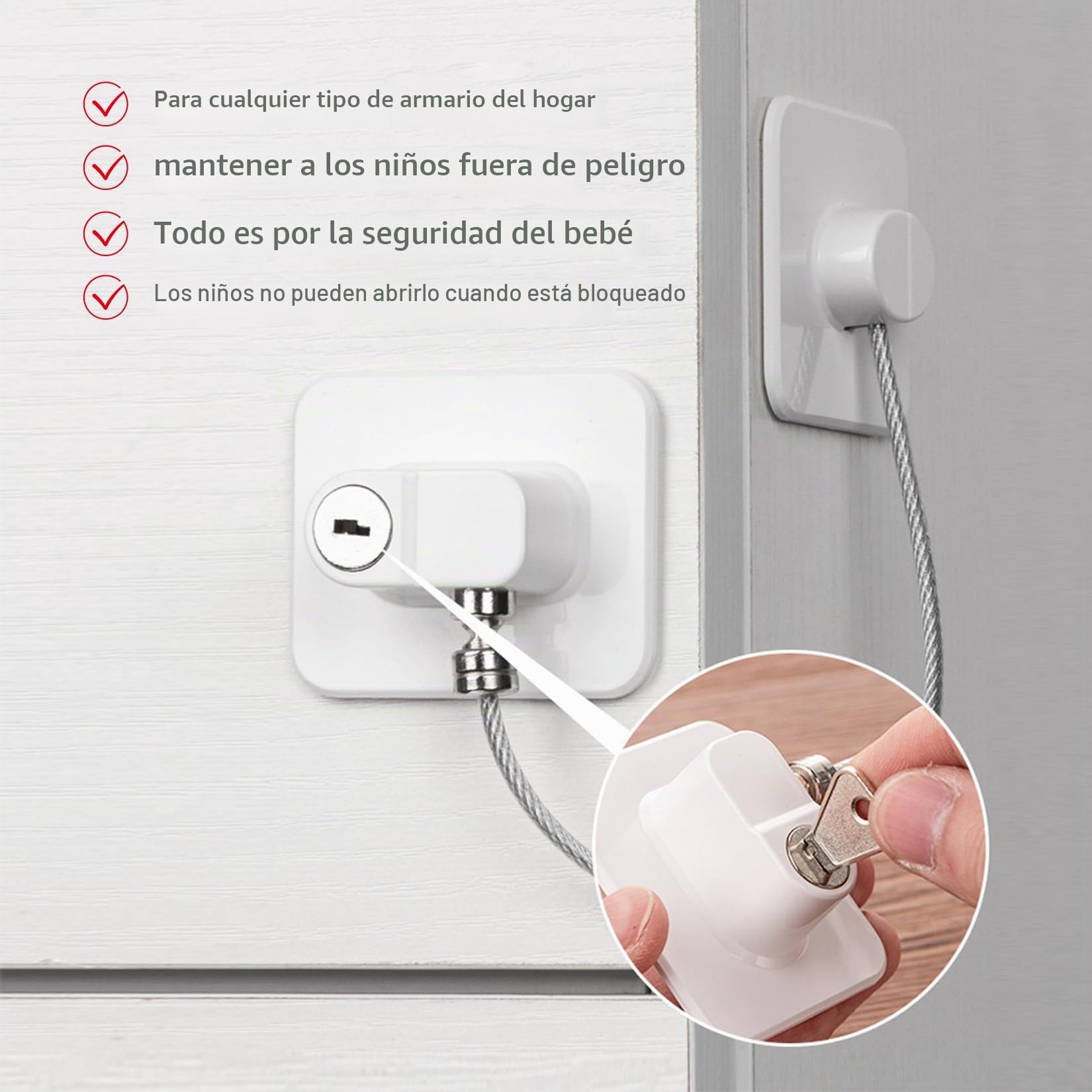 4 piezas seguridad puertas niños candado(Blanco)Seguridad ventanas niños Cierre seguridad cajones bebe Seguro puertas bebe Adecuado para frigoríficos puertas armarios ventanas