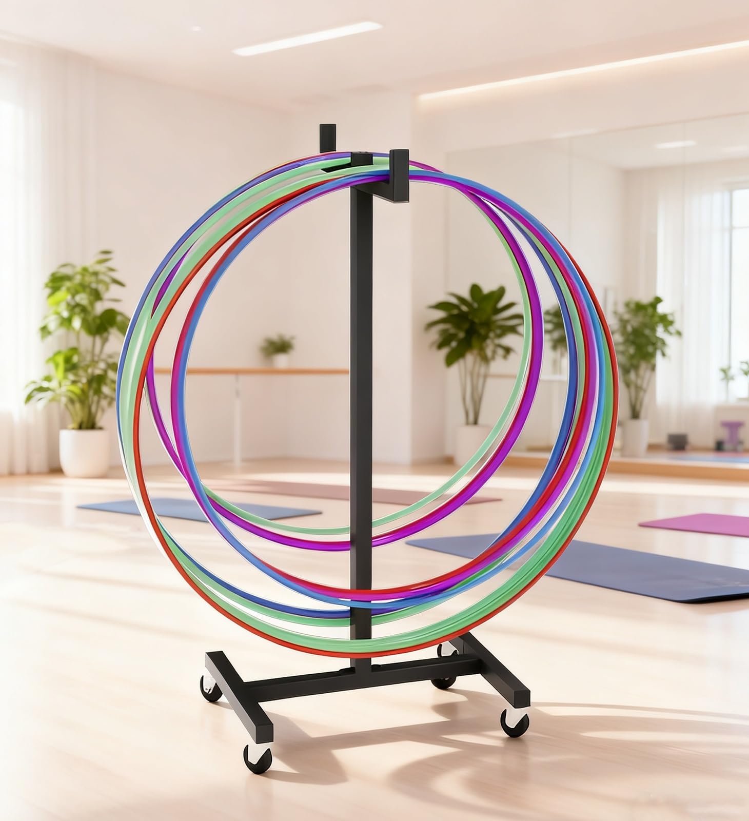 Supporto per Hula Hoop Carrello mobile per hula hoop, supporto portaoggetti in ferro battuto per studi yoga e ambienti domestici, organizer salvaspazio per hula hoop