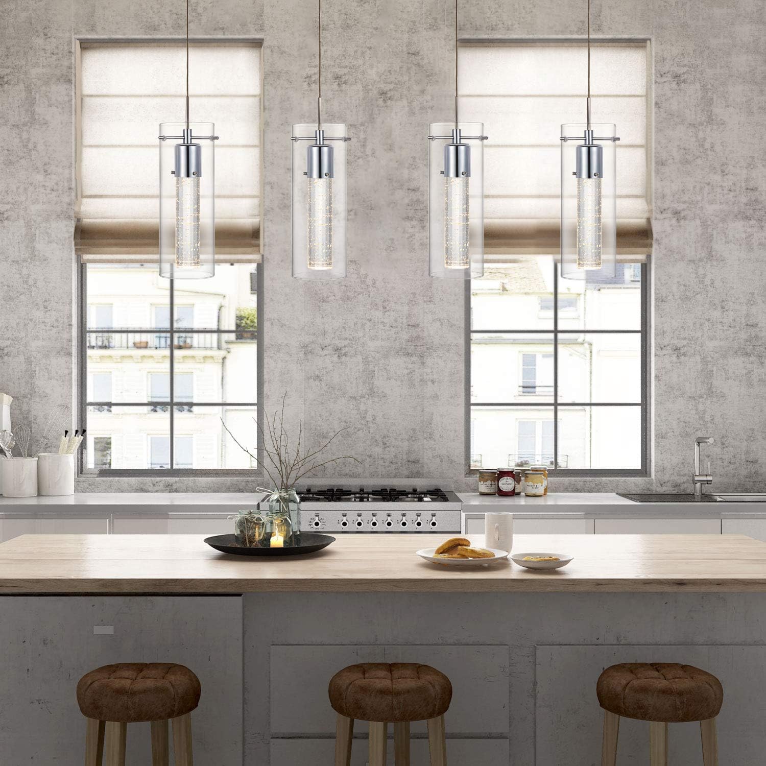 1-Light Mini Pendant Light, Integrated LED Kitchen Island Lighting, Modern Chandeliers for Dining Room Light Fixture Over Table, Hanging Light with Crystal Bubble Glass, 9W,Chrome Finished,ETL Listed