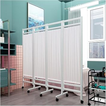 WDJBPSH Rolling Medical Privacy Screen on Wheels, 4-Panel Room Divider for Doctors Office Beauty Salons Clinic Hospitals Wards, Foldable & Portable Temporary Partition WallWhite