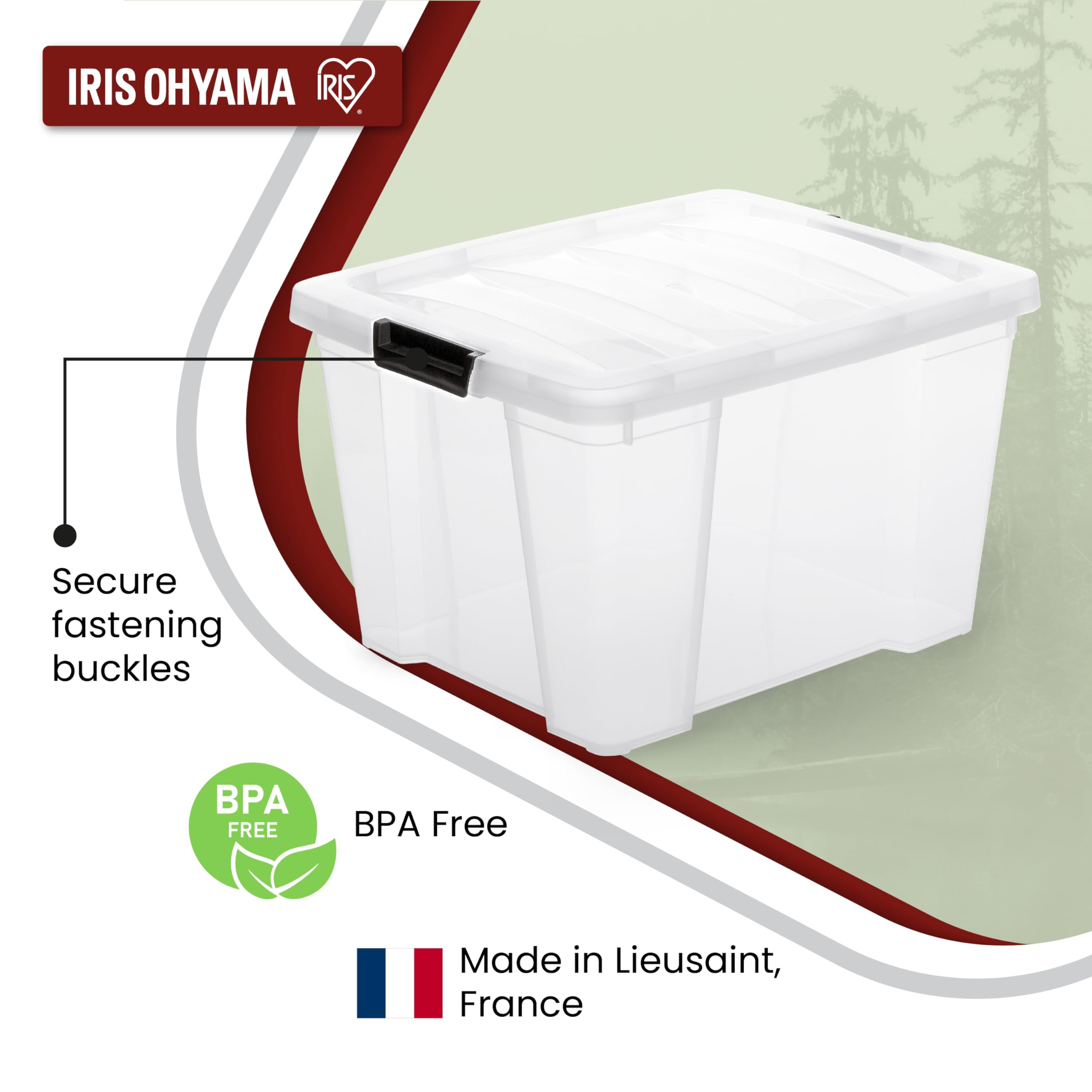 Iris Ohyama, Contenitore in Plastica con Coperchio, 30 Litri, Set da 3, Trasparente, Clip di Chiusura, Maniglia, Impilabile, per Camera da Letto, Cabina Armadio, Ufficio, Senza BPA, Contenitore, HB-30