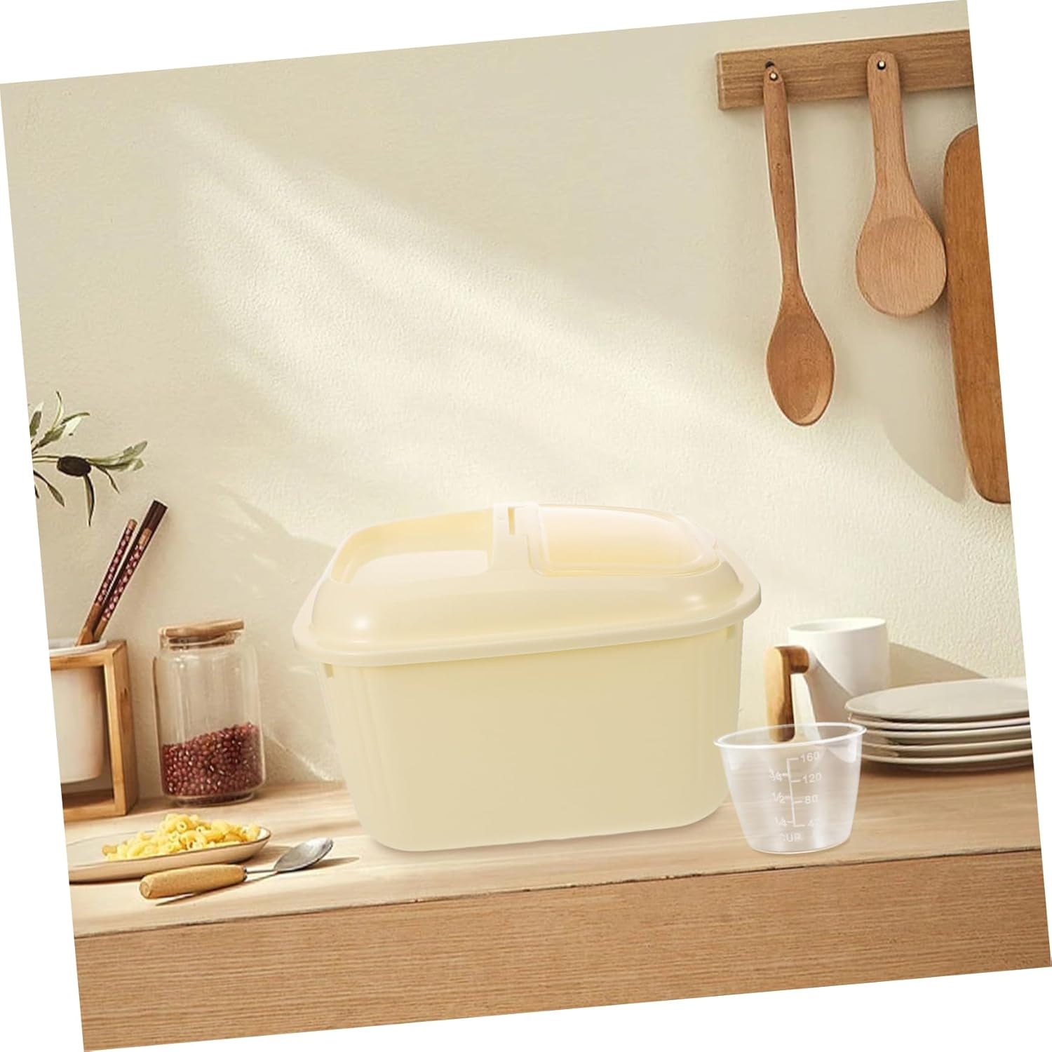 Airtight Rice Storage Container Lid Rolling Food Bucket for Grains Cereal and Beans for Kitchen Organization and Dry Food Storage Capacity
