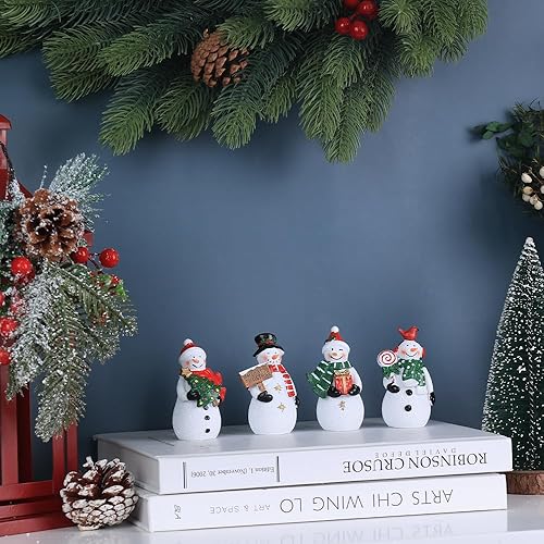 Miniatura 3 de MEETYAMOR Decoraciones navideñas para interiores, 4 adornos de resina de muñeco de nieve para decoración de mesa de Navidad, figuras coleccionables