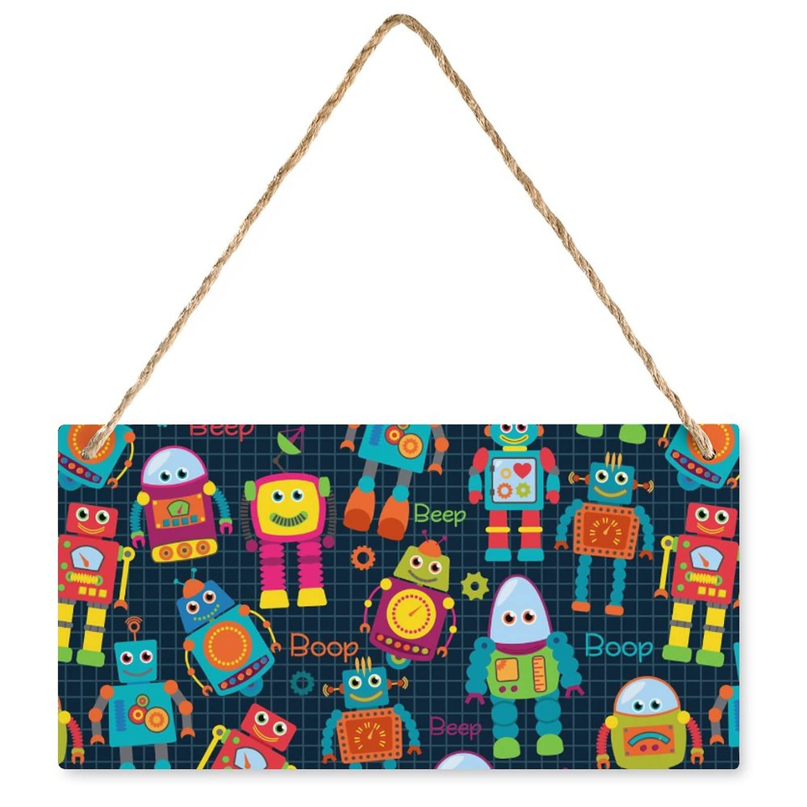 Plaque en bois personnalisée panneau robots mignons art mural 25cm