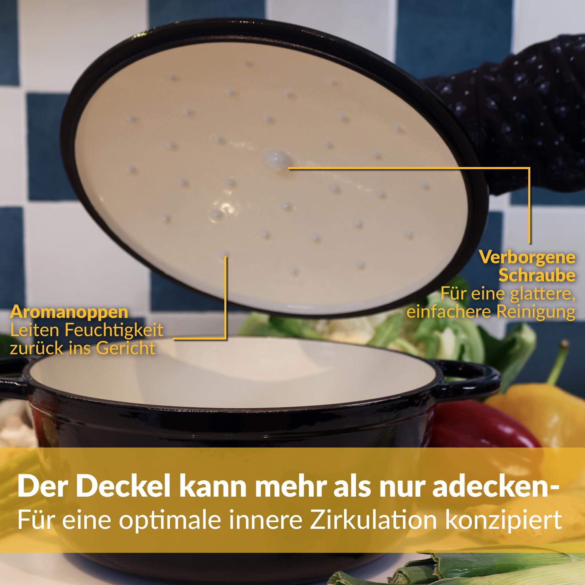 Chefarone Gusseisen Topf 26 cm 4,7 L emailliert - Schmortopf mit Deckel Induktion - Gusseisen Bräter Topf Brot backen - Cocotte emaille - Bratentopf - Brotbacktopf