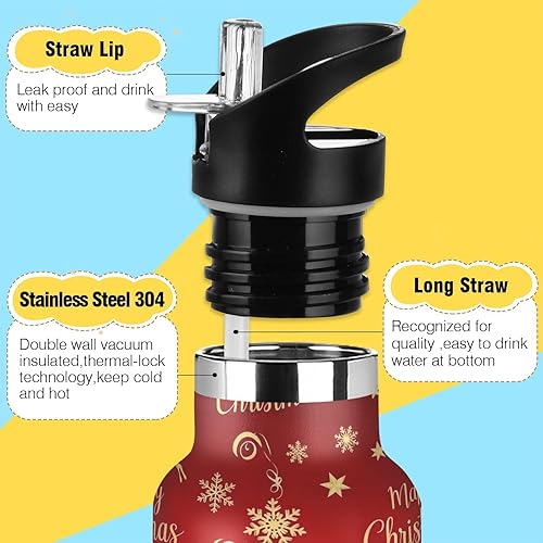 Miniatura 3 de Botella de agua deportiva a prueba de fugas para niños y niñas, 20 onzas, sin BPA, elegante Navidad dorada