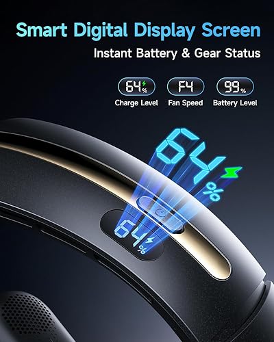 Miniatura 7 de SWEETFULL Ventilador de cuello, 3 ventiladores portátiles turbo con soporte para el cuello, 4 velocidades y pantalla LED, ventilador personal