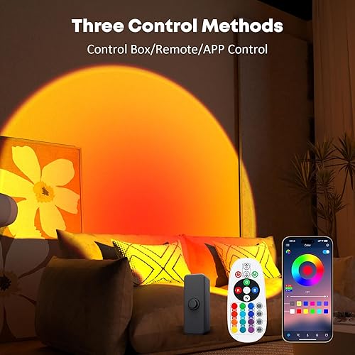 Miniatura 2 de Lámpara de proyección de atardecer con luces LED con APP, luz nocturna de 16 colores, luces arcoíris de rotación de 360, 4 modos de configuración