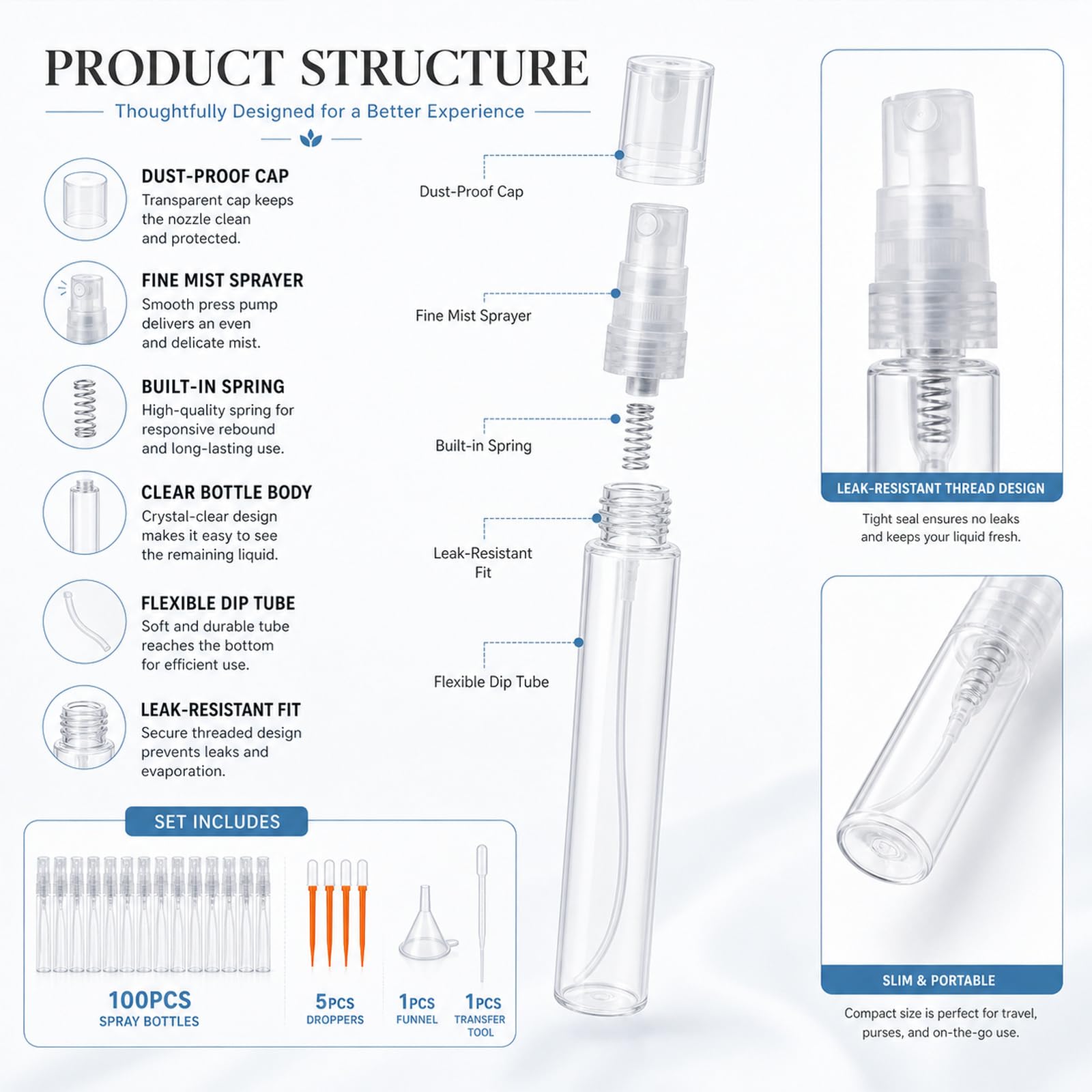 STARVAST 100 Pezzi 5ml Spruzzatore per Profumo, Mini Spruzzatore a Nebbia Fine Trasparente, Spruzzatore Vuoto 5ml, Flaconi per Campioni di Profumo, con Dosatore a Goccia