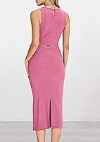 Vista 8 de PRETTYGARDEN Conjunto de 2 piezas de verano para mujer, cuello redondo, sin mangas, con abertura, falda midi