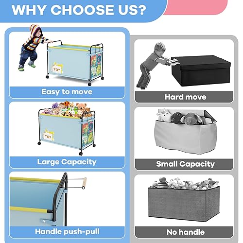 Miniatura 5 de Caja de juguetes extragrande, organizador de almacenamiento de juguetes de 180 litros con ruedas, caja de juguetes de tela Oxford y metal con asa,