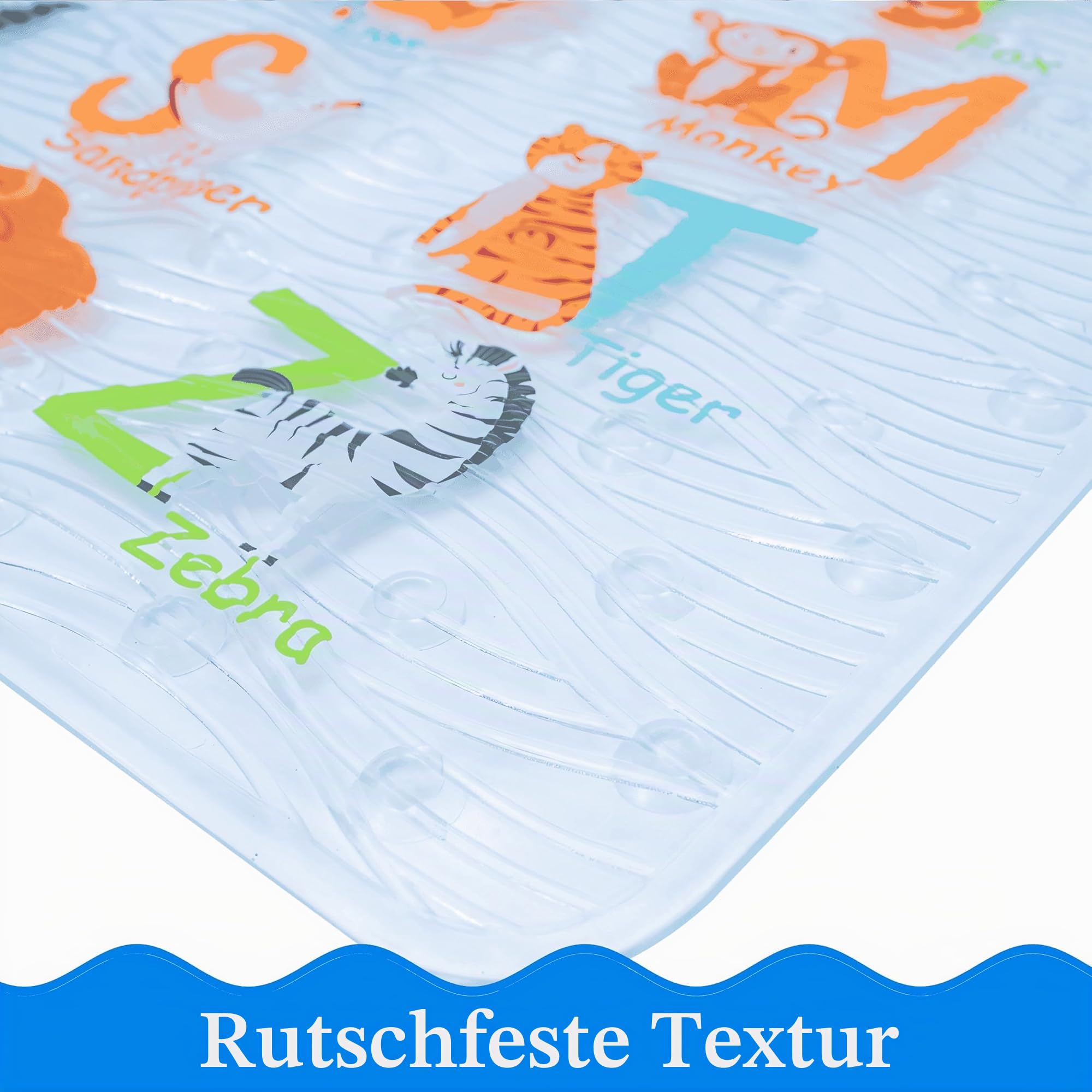 BEEHOMEE rutschfeste Badewannenmatte & Duschmatte - Antirutsch Badematte mit Saugnäpfen, Maschinenwaschbar, Transparent für Baby & Kinder (Alphabet)