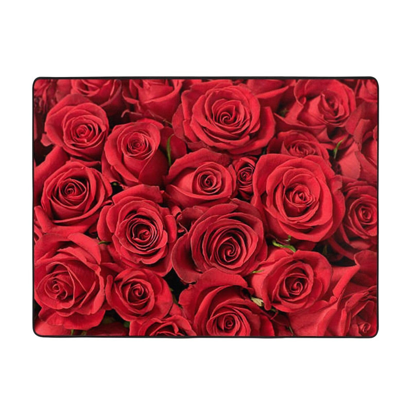 Tapis de salon lavable 120 x 160 cm flanelle imprimé rose rouge