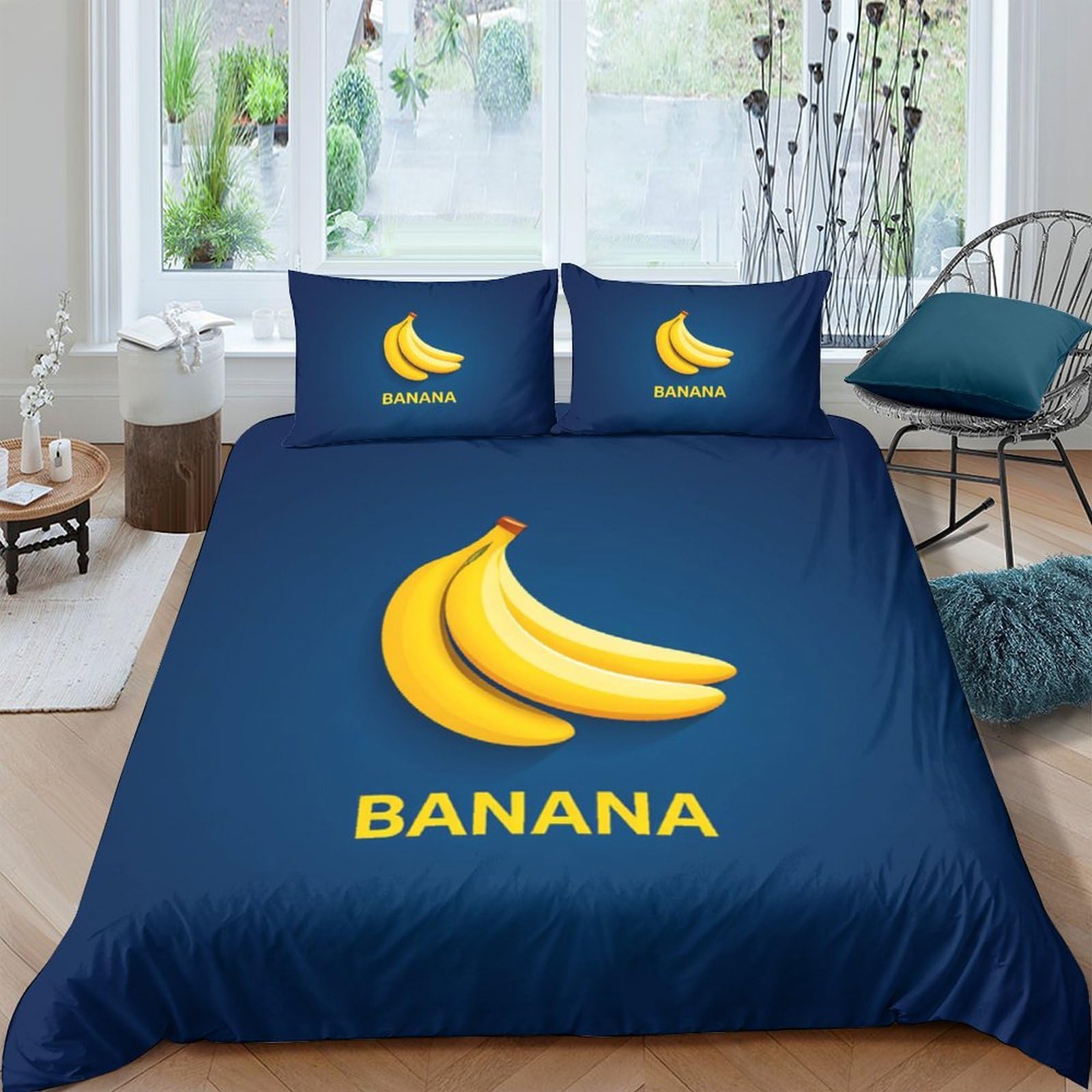 Ctjqhvkz Style-3 3D Printed Banana Cartoon Fitted Sheet Microfiber Soft Blue Fruit Pattern Mattress Cover For Bedroom Guest Room Single（135X200cm）