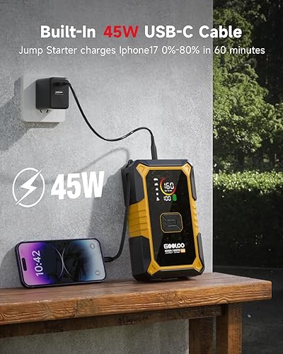 Miniatura 4 de GOOLOO Arrancador de coche A5 con compresor de aire, arrancador portátil de 4000 A (todo gasolina10.0 L diésel) con inflador de neumáticos de