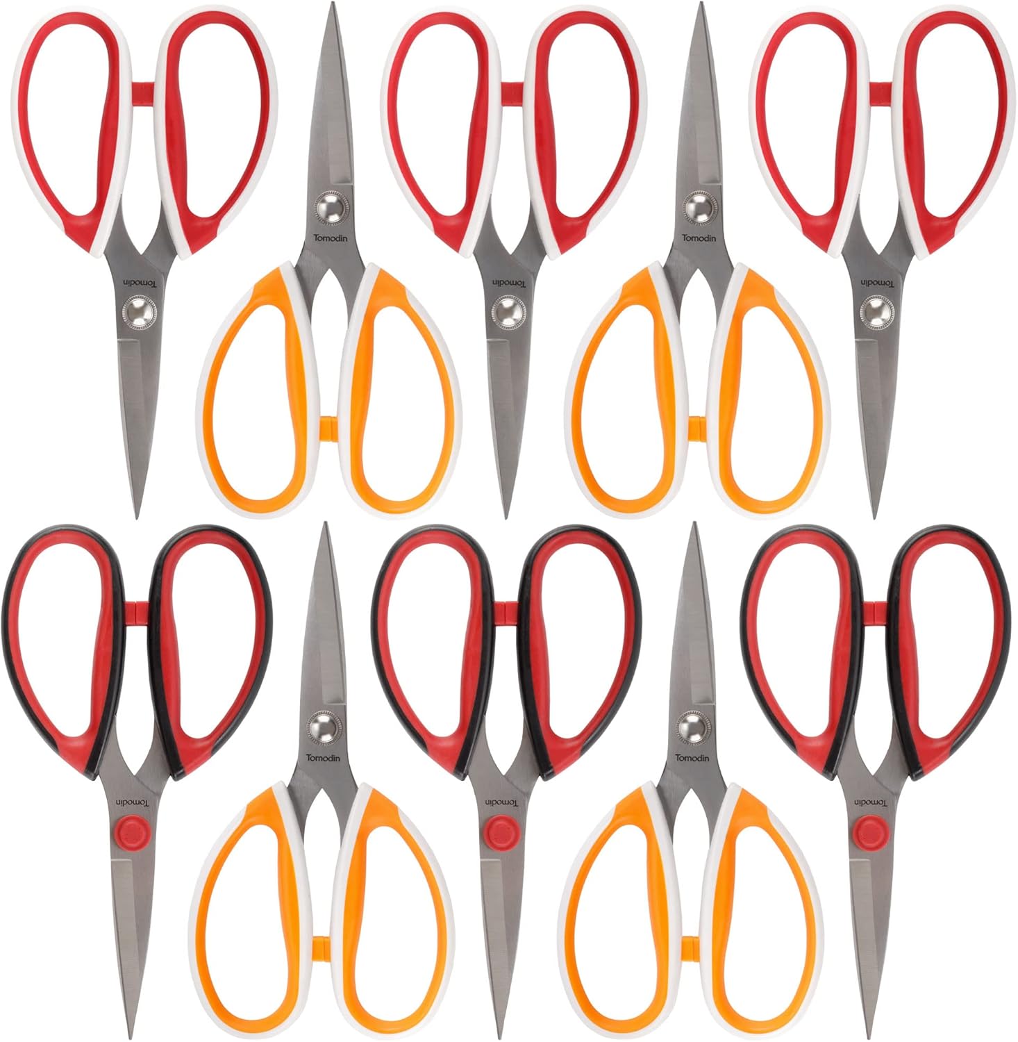 JubileeYarn Workhorse Bertha All Purpose Heavy Duty Scissors - 3 Pairs Red & White, 4 Pairs Orange & White, 3 Pairs Red & Black