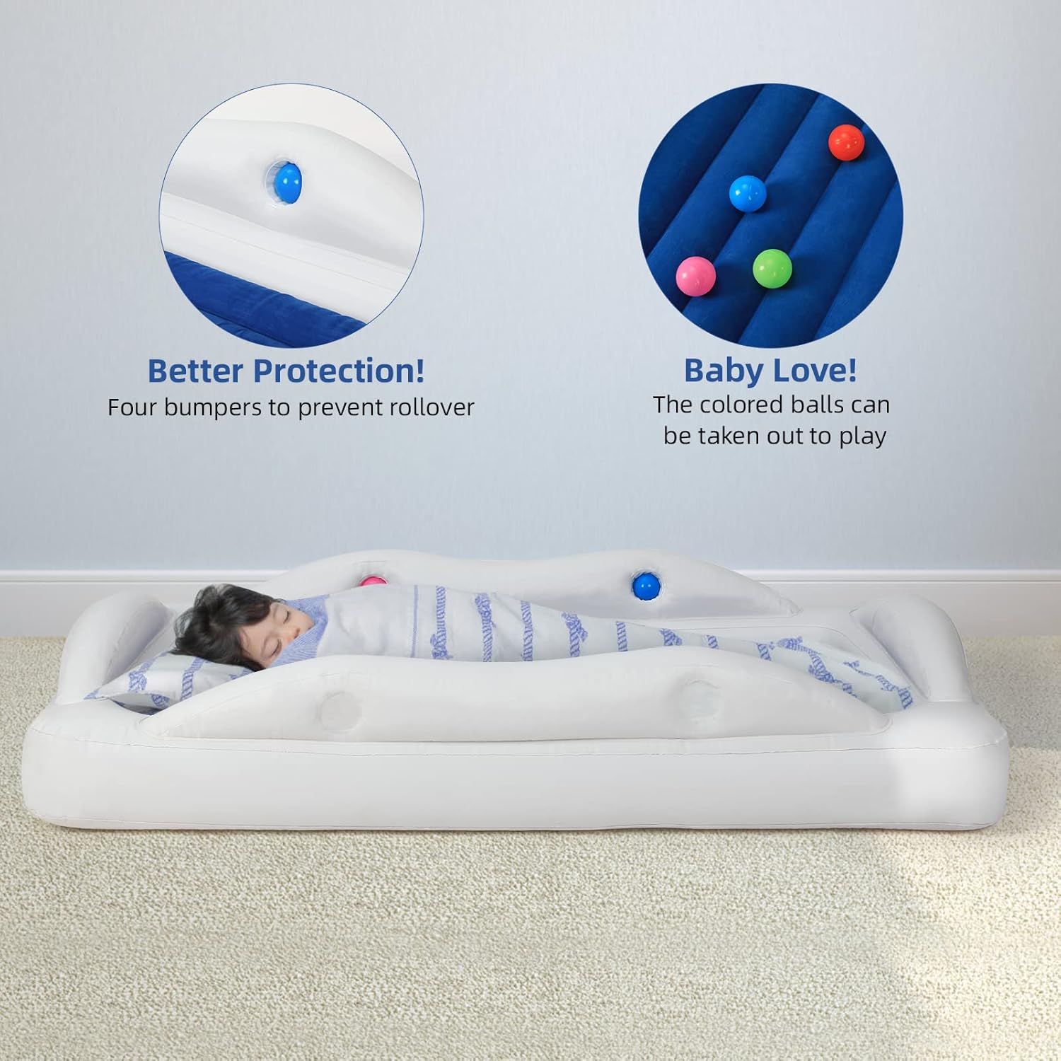 Buy RichYa Inflatable Toddler Travel Bed with 4 Safety Bumpers, Portable Toddler Bed with Sides