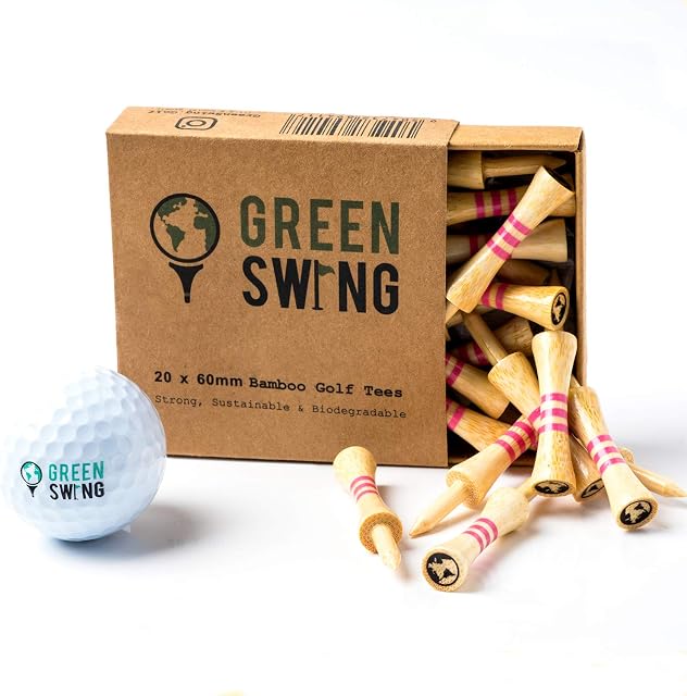 Green Swing Bamboo Golf Tees 60mm | Strong Sustainable Biodegradable | 20pcs