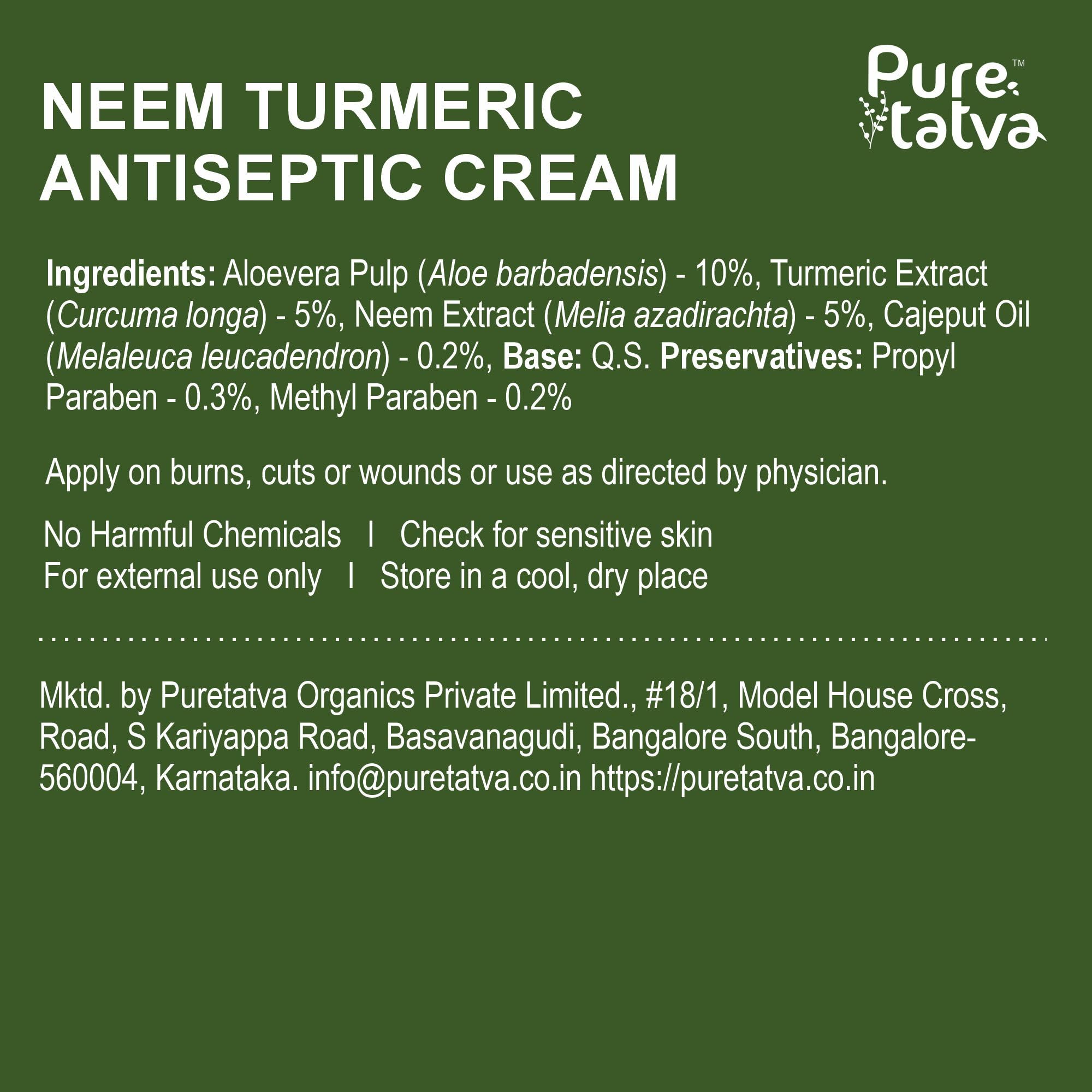 Pure Tatva Neem Turmeric Antiseptic Cream | Natural Wound Healing Cream with Aloe Vera | For Cuts, Burns, Rashes & Skin Irritation | Dermatologically Tested | Silicone, Paraben & Alcohol Free – 75g — Amazon image 6