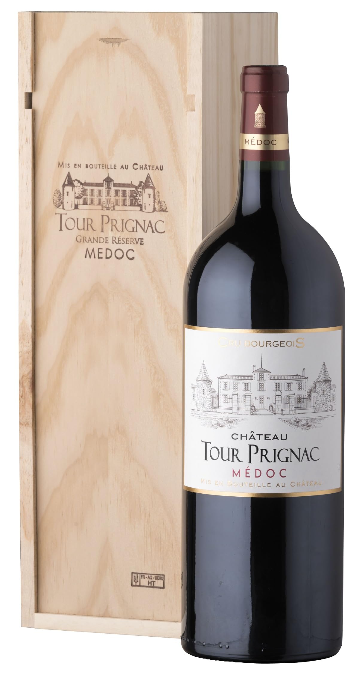 Coffret Cadeau Caisse Bois - MAGNUM Château Tour Prignac - AOP Medoc - Cru Bourgeois - Vin Rouge - 1,5 L