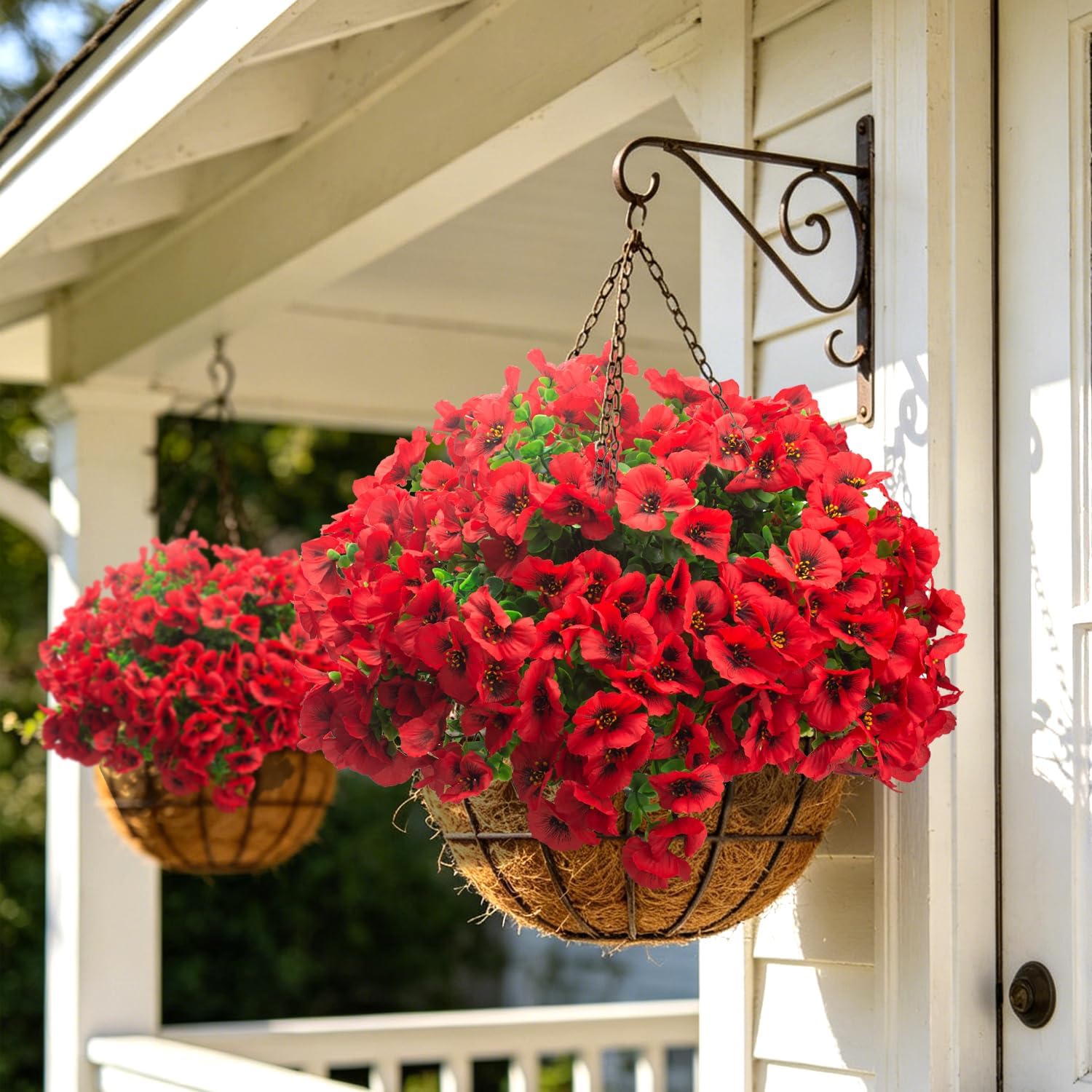AITISOR 16 Bundles Red Artificial Pansy Flowers UV Resistant Fake Silk Pansies Outdoor Indoor Home Porch Patio Planter Window Box Decor (Red)