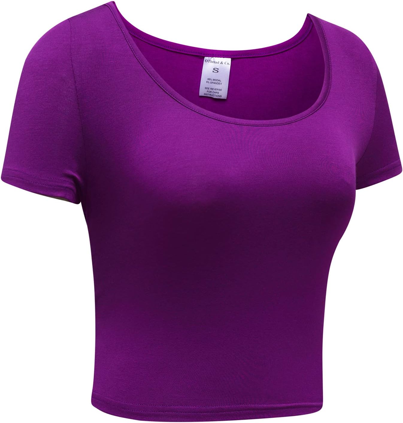 OThread & Co. Women's Basic Crop Tops Stretchy Casual Scoop Neck Cap Sleeve Shirt - Image 4