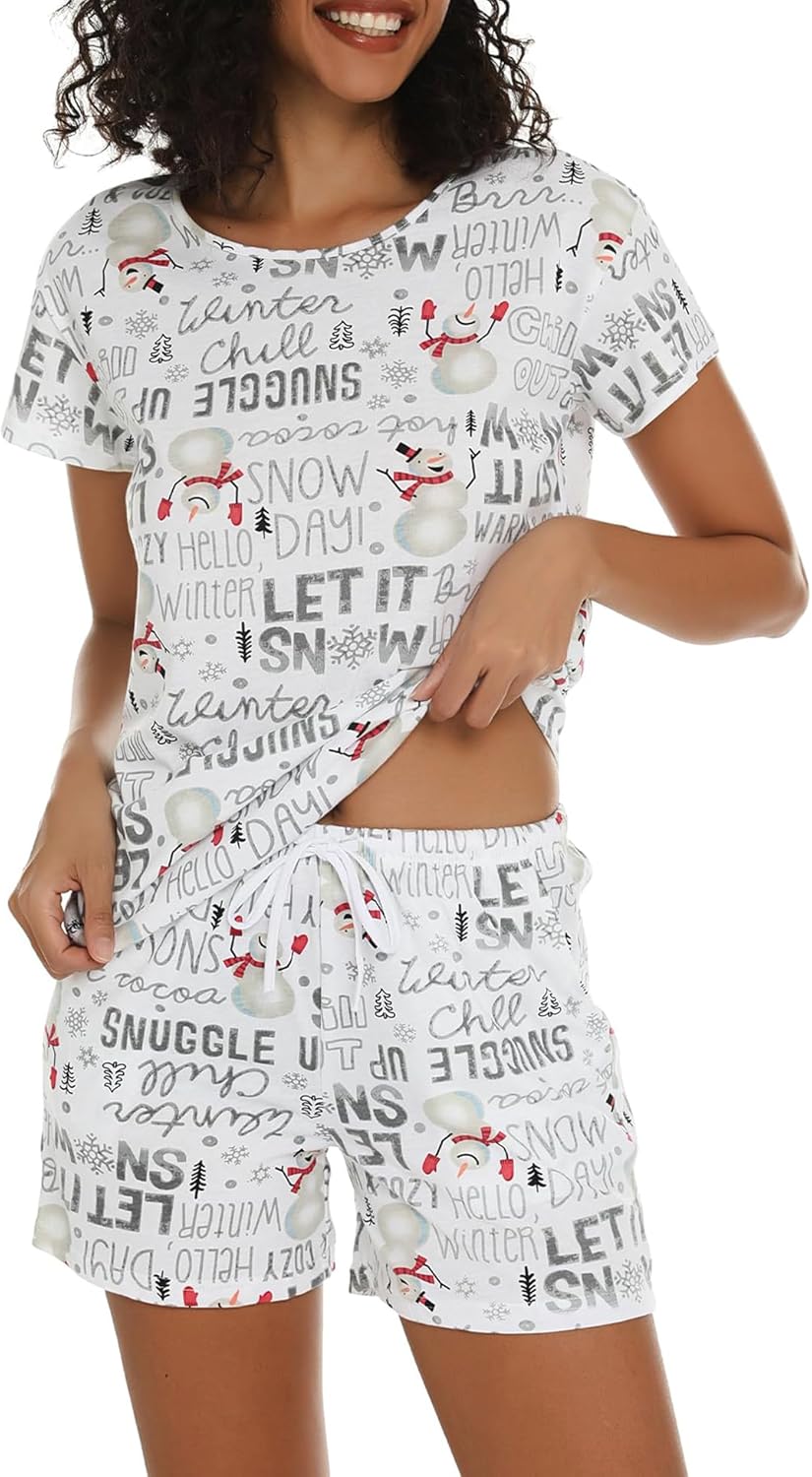 MIA LUCCE Pyjama voor dames, kort katoen, nachtkleding, tweedelig, zomerset, huispak, schattige patronen, bovenstuk en slaapshort, sleepshirt, loungewear met ronde/V-hals, maat S-XXL, sterren, XXL