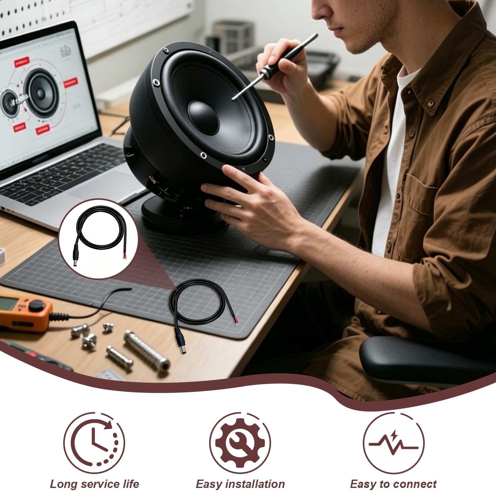 2 Stück 1 m Gleichstrom Pigtail Kabel 18 AWG, DC 5.5mm x 2.1mm Stecker auf Bare Wire für 12V 24V Niederspannung, Reparatur Verlängerungskabel für CCTV Kamera DVR LED Streifen Netzteil Anschluss