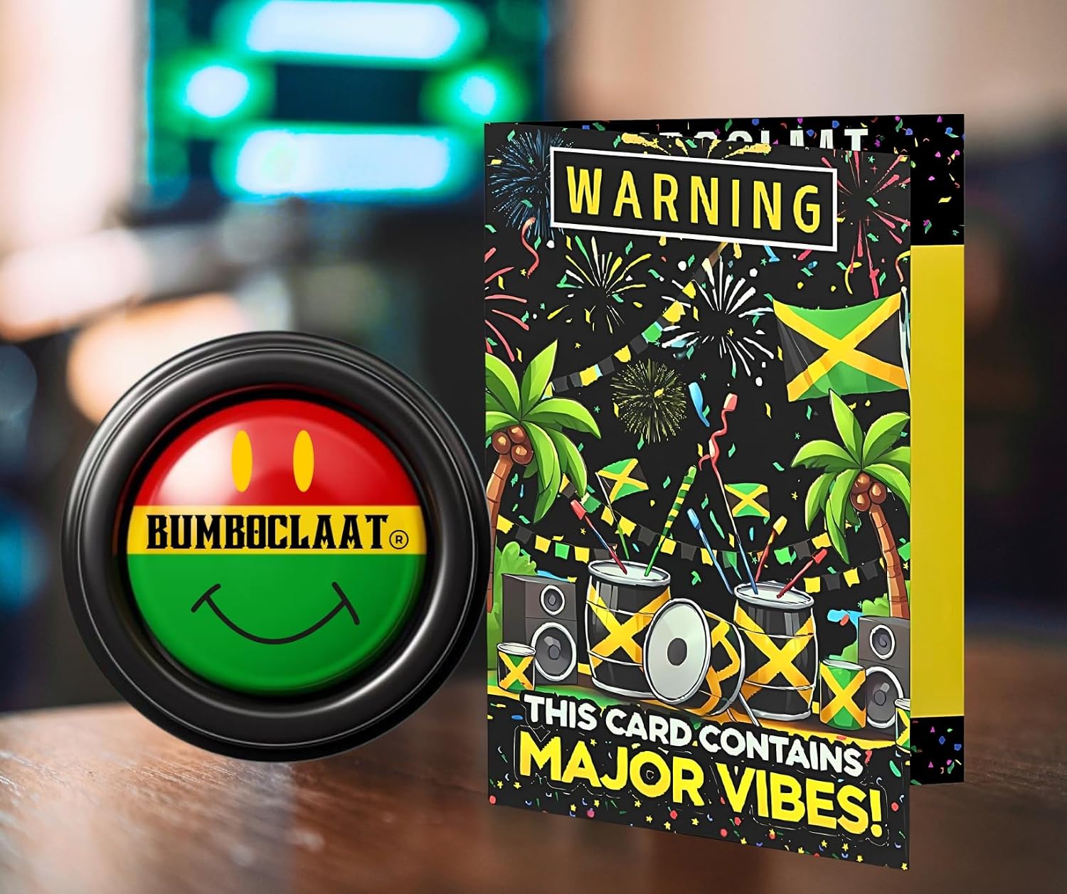 Bumboclaat Sound Combo – Bumboclaat Buzzer & Funny Talking Card Set with Island Vibes – Jamaican Rasta Gift for Adults, Men, Women – Hilarious Reggae Prank Kit by Sync Vibe