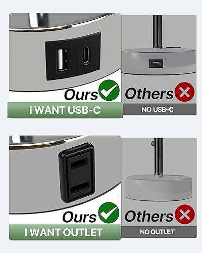 Miniatura 4 de KPQ Lámpara de mesita de noche con control táctil con puertos de carga USB A+C y salida de CA, lámpara de mesita de noche regulable de 3 vías con