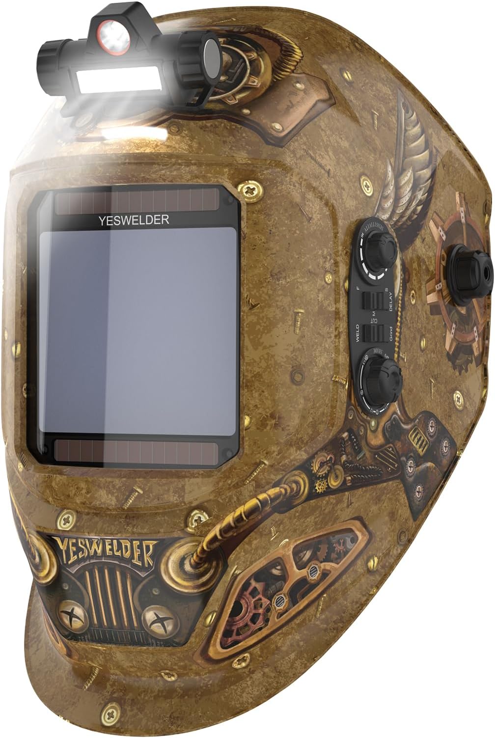 Auto Darkening Welding Helmet with LED Light, 1/1/1/1 True Color Large Viewing 3.93"X3.66" Welding Hood with 4 Arc Sensor, Wide Shade 4/5-9/9-13 for TIG MIG ARC Cut LYG-17800F-ST