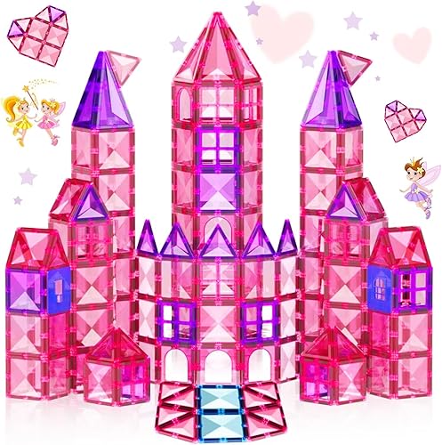 Azulejos magnéticos para niños pequeños de 3, 4, 5, 6, 7, 8 años, castillo de princesa de diamantes 3D, juguetes de construcción magnéticos para