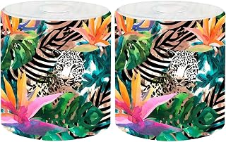 2 Pack Cylinder Glass Lamp Shade Tropical watercolor bird paradise flower tropical leaves striped Covers with 1-5/8" Fitter Opening Light Fixture Replacement for Table Lamp Bathroom Vanity Light