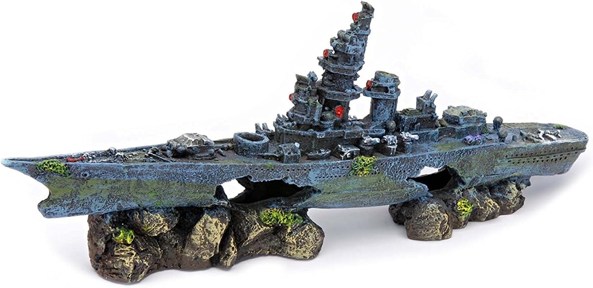 Penn-Plax Deco-Replicas Decoración de acuario de acorazado hundido – Seguro para tanques de peces de agua dulce y salada – Mediano