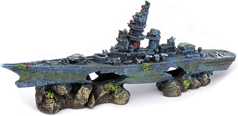 Penn-Plax Deco-Replicas Decoración de acuario de acorazado hundido – Seguro para tanques de peces de agua dulce y salada – Mediano