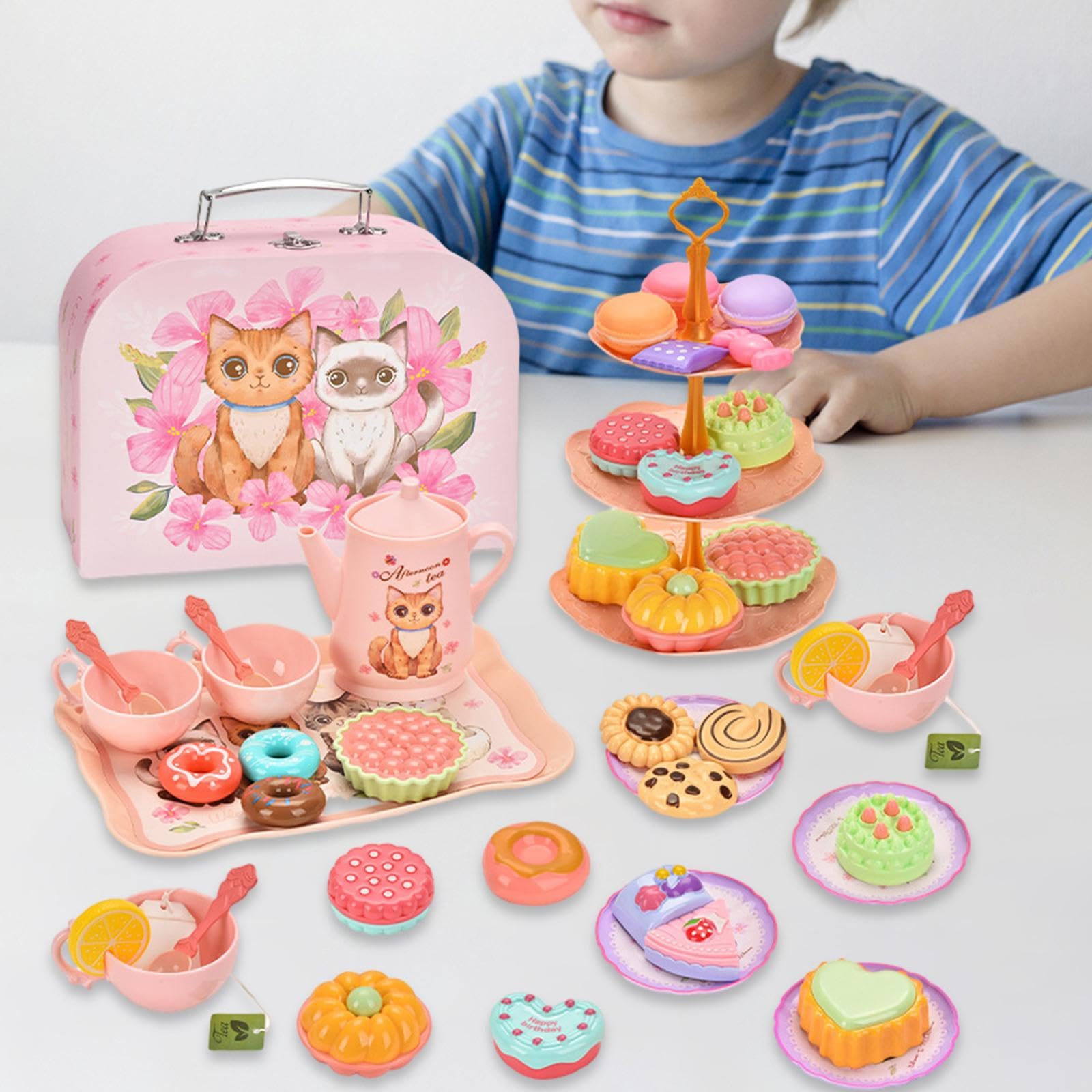 Juego de rol, Juego de Té de, Juego de Postres de Juguete, Juguete de Princesa para Niñas Y Niños, Estilo E